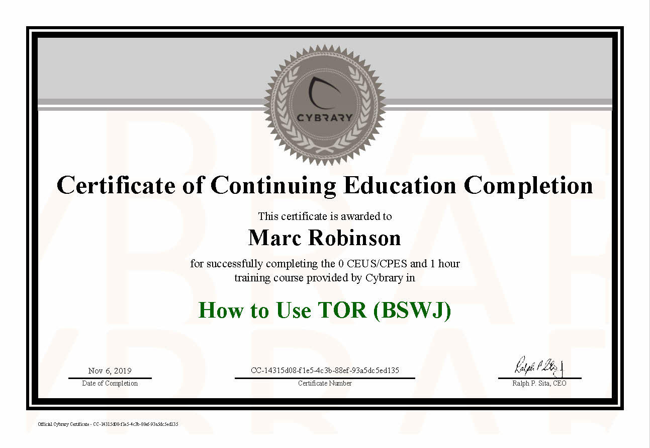 TOR Network Course Certificate